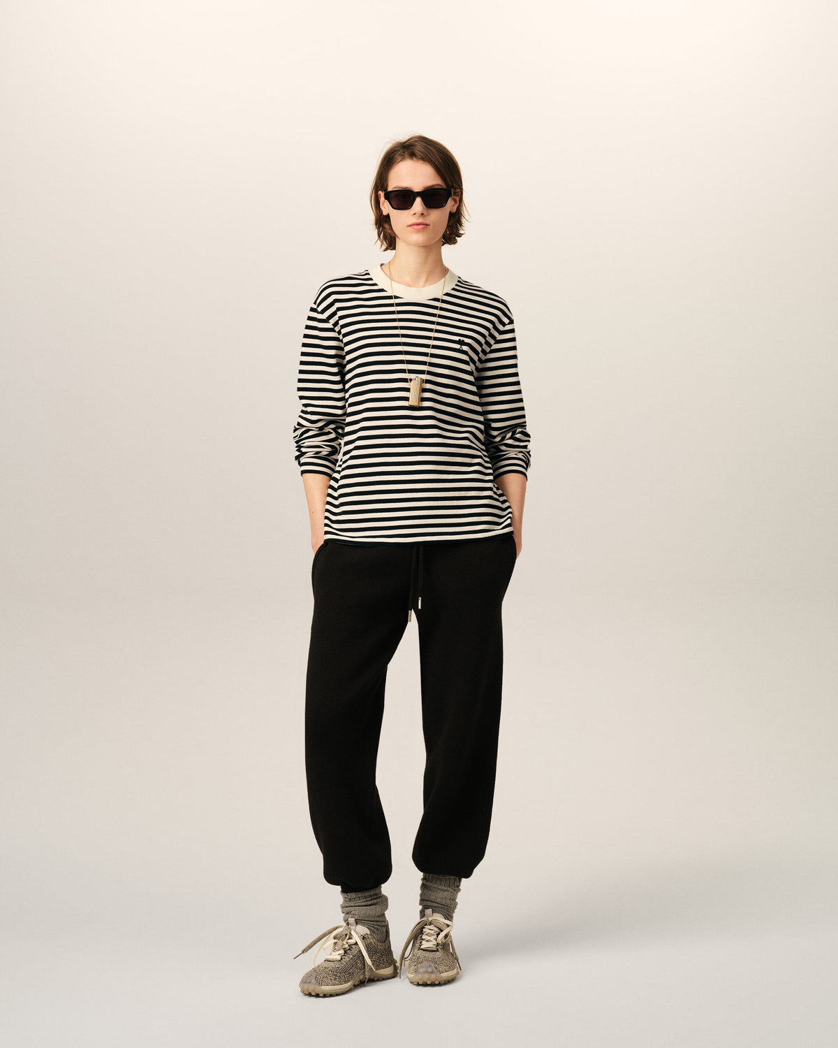 Black and white mariniere cotton t-shirt with Ami de Coeur - 9