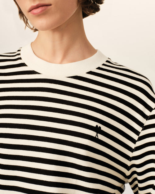 Black and white mariniere cotton t-shirt with Ami de Coeur - Woman - 10 - AMI Paris - Ami Paris