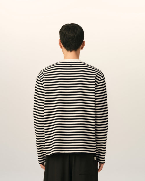 Black and white mariniere cotton t-shirt with Ami de Coeur - Man - 5 - AMI Paris - Ami Paris