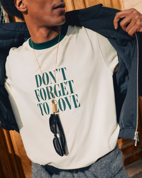 Ecru printed cotton "Don't forget to love" t-shirt - Man - 7 - AMI Paris - Ami Paris