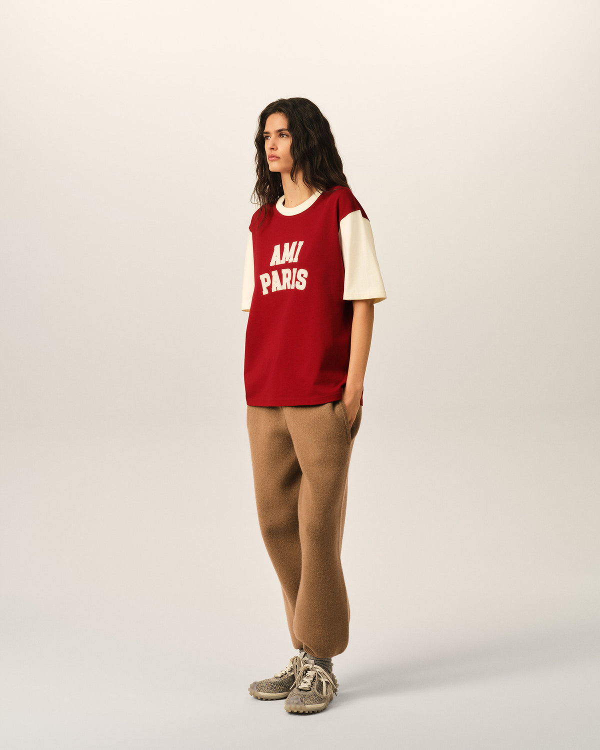 Red cotton t-shirt with Ami Paris embroidery - 13
