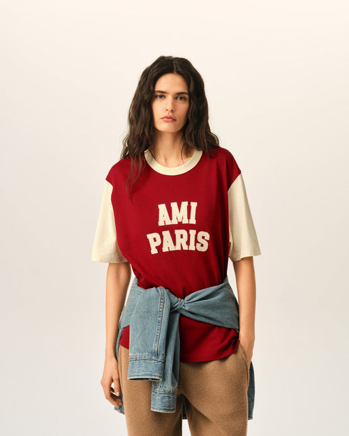                                     Red cotton t-shirt with Ami Paris embroidery - 3                                 - Ami Paris