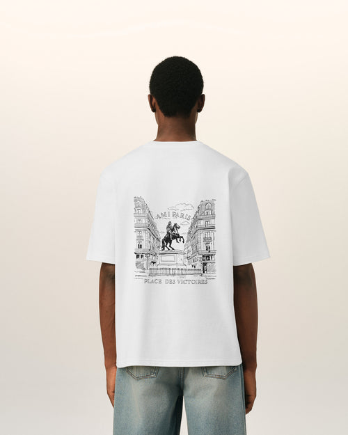 Camiseta blanca de algodón con estampado "Place des Victoires" - Hombre - 6 - AMI Paris - Ami Paris