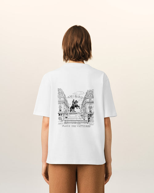 Camiseta blanca de algodón con estampado "Place des Victoires" - Mujer - 13 - AMI Paris - Ami Paris