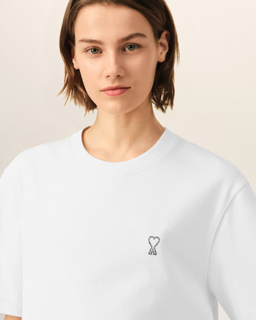 Camiseta blanca de algodón con estampado "Place des Victoires" - Mujer - 12 - AMI Paris - Ami Paris